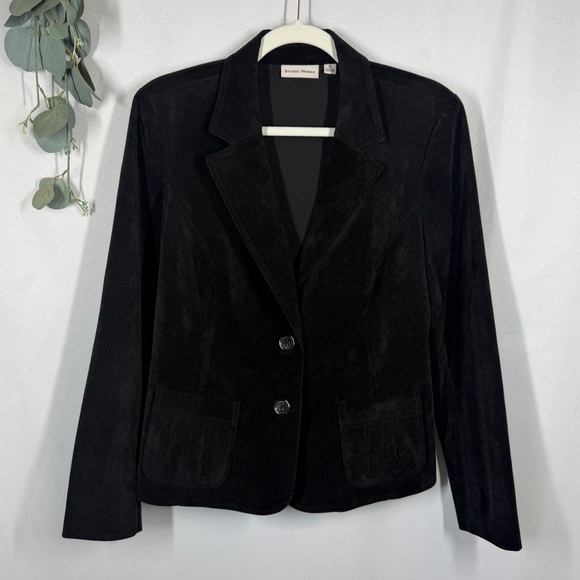 Studio Works Jackets & Blazers - Studio Works | Black Velvet Blazer Jacket Two Buttons Pockets Women's Size 10